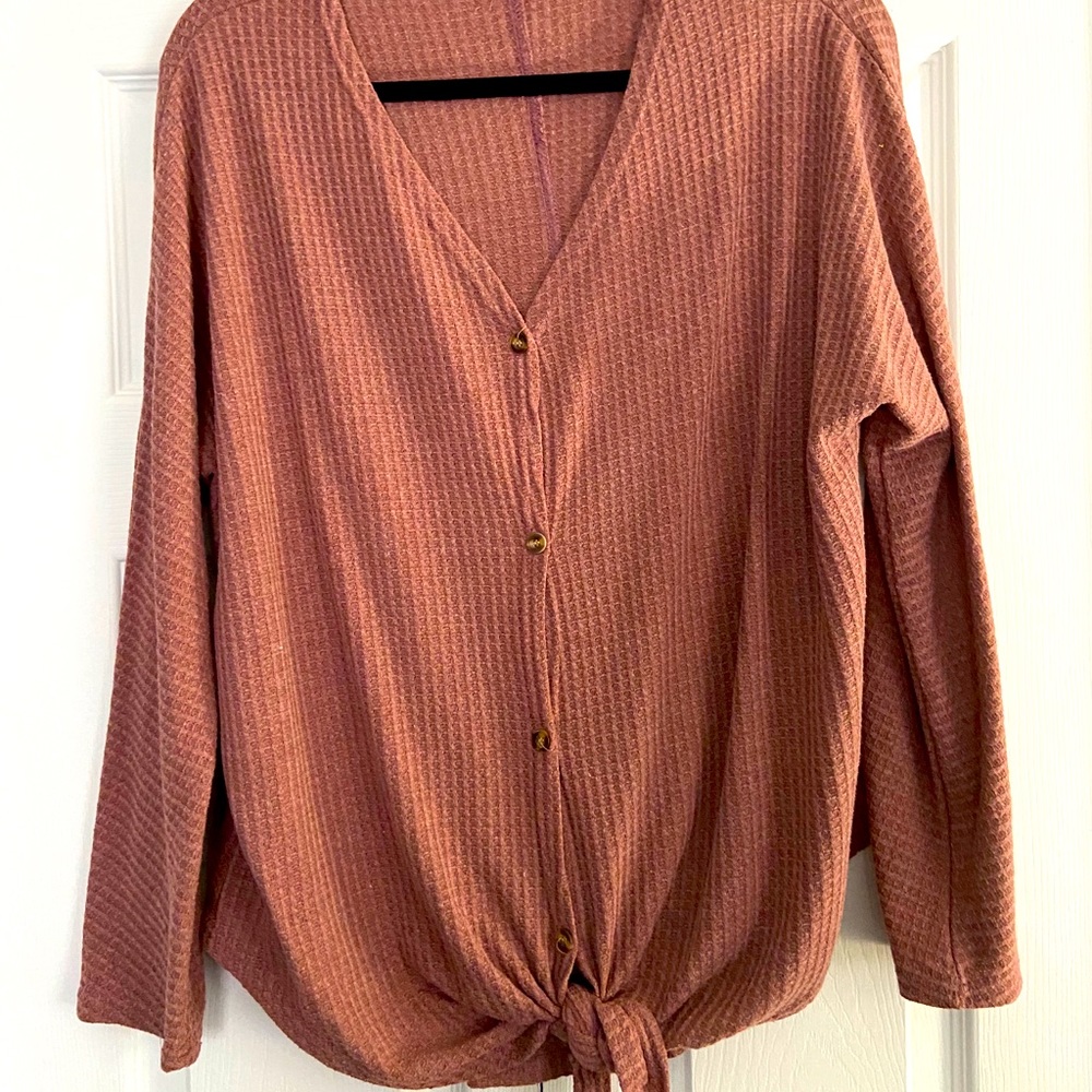 Thermal button down with tie front